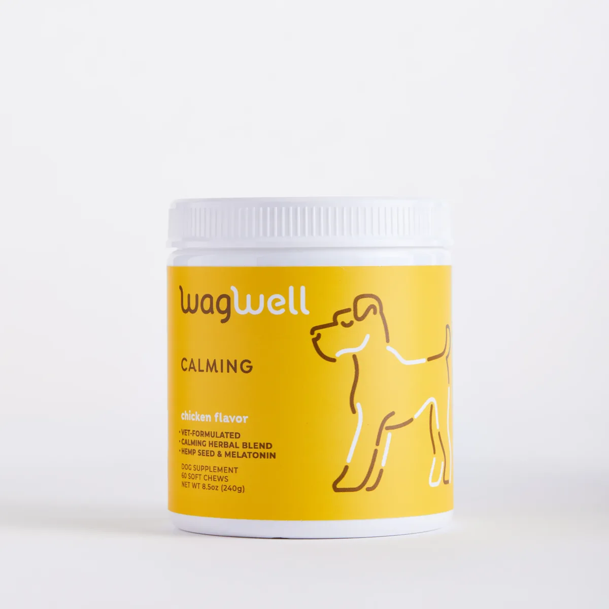 A tub of WagWell Calm Chews in chicken flavor.
